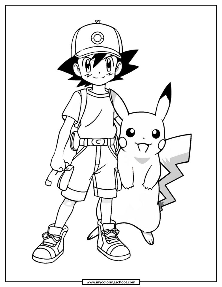 Ash and Pikachu Coloring Page