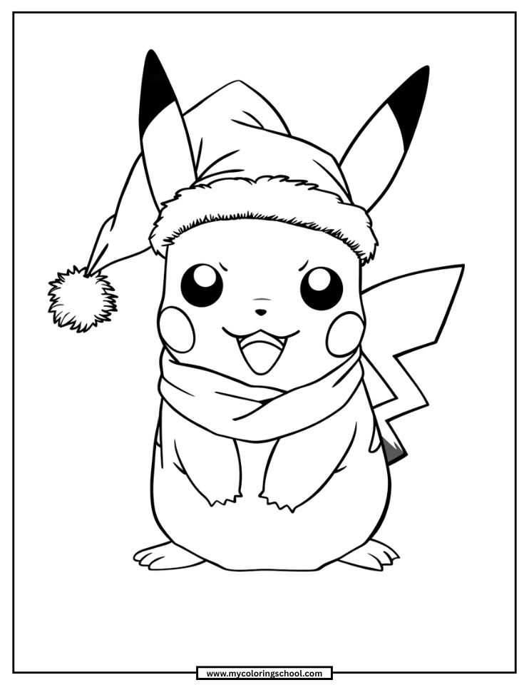 Christmas Pikachu Coloring Page