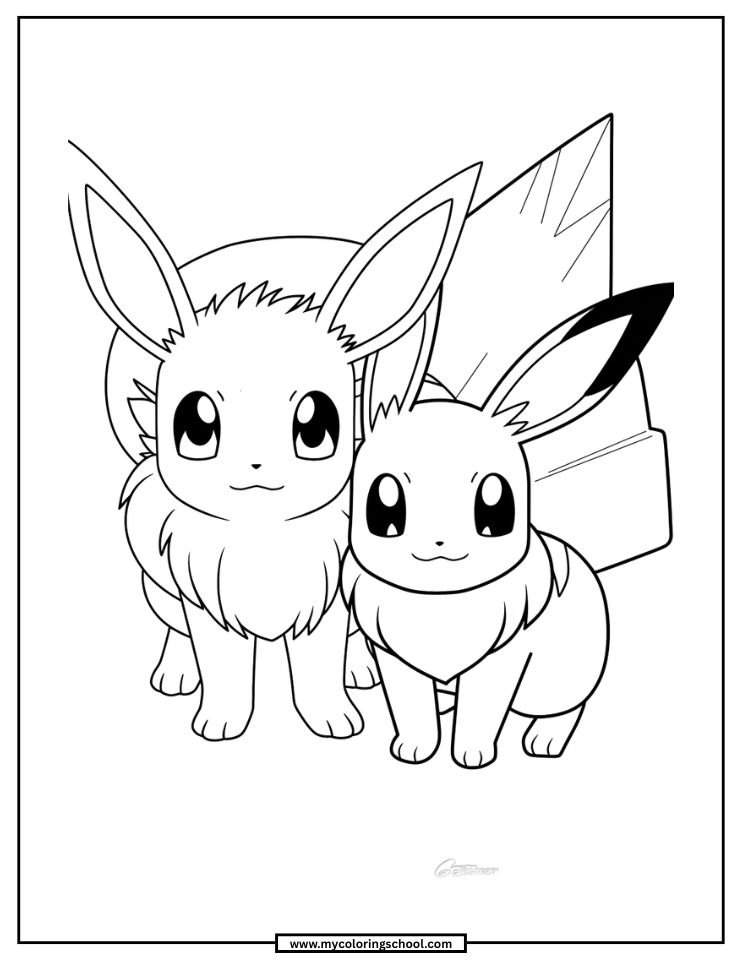 Eevee and Pikachu Coloring Page