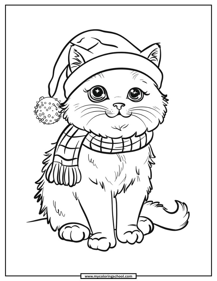 Christmas Cat Coloring Page