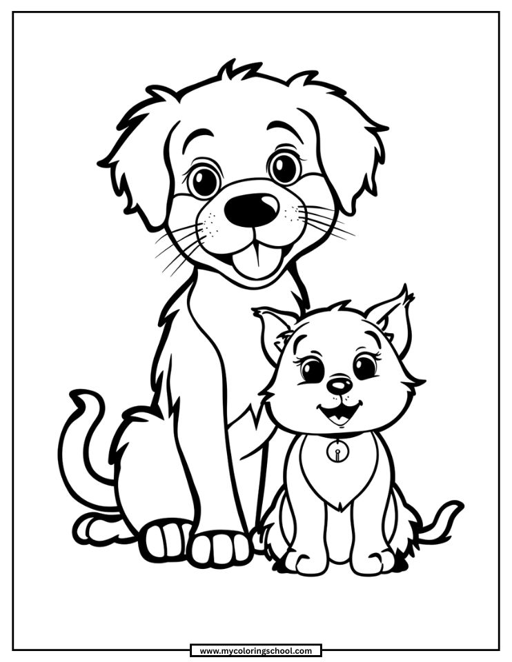 Dog and Cat Coloring Page