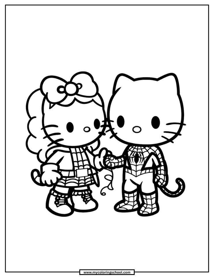 Hello Kitty and Spider-Man Coloring Page