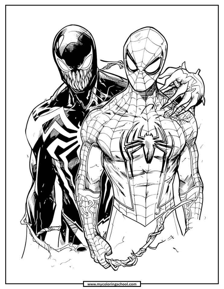 Venom and Spider-Man Coloring Page